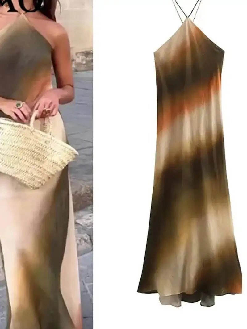 Długie sukienki damskie letnie eleganckie na imprezę wieczorową midi sukienka typu halter moda damska bez rękawów z odkrytymi plecami długie sukienki EQB7