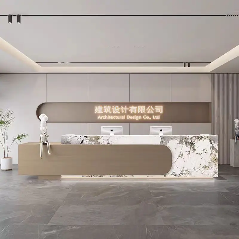 #Modern European Office and Apartment Reception Wooden Striped Furniture Long Reception