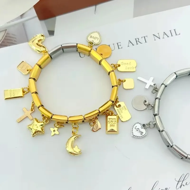2025 Fashion Shining Love Star Moon Elastic Charm Italian Links Fit 9mm Modular Bracelet Making Women DIY Jewelry Bulk