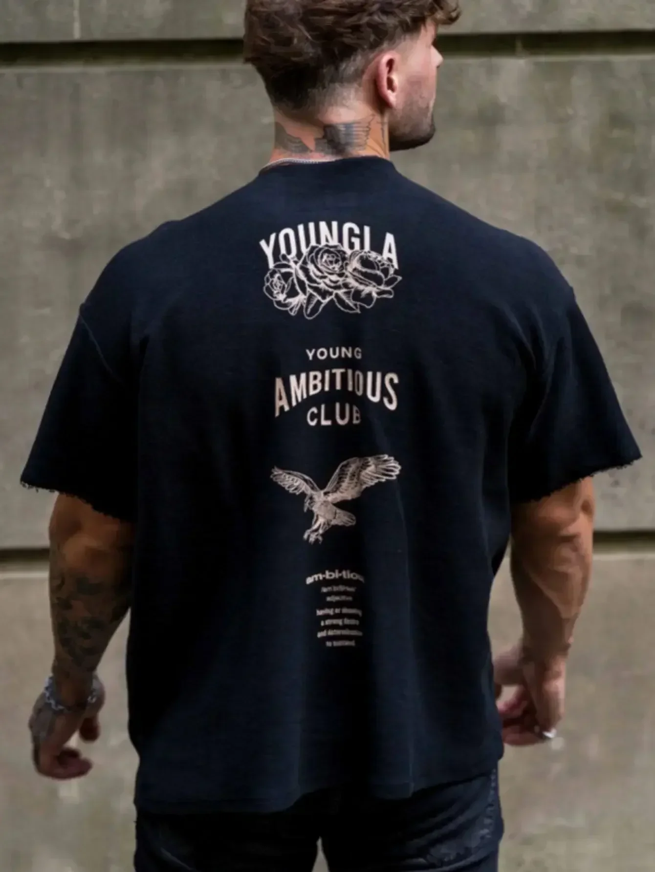 Young men short sleeve oversized t-shirt cotton t-shirt fitness print vintage heavy duty men's short sleeve t-shirt men clothing