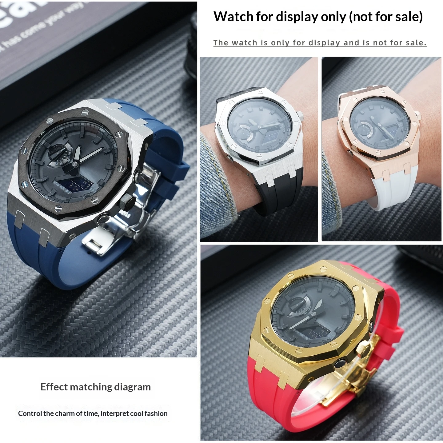 GA2100 Stainless Steel 304 Case Set For Casio Octagonal Oak GA2100/GM2100/GMA-S2100 Stainless Steel Case Silicone Strap Set