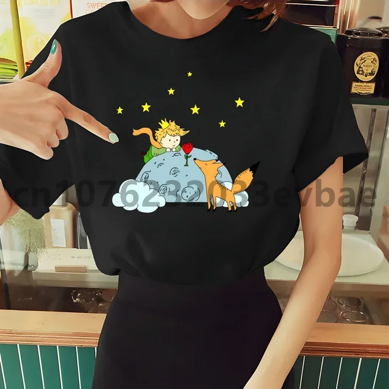 Little Prince Earth Space Y2K Art Harajuku Kawaii Ladies Tshirt Summer Fashion T-shirt Casual White Funny Cartoon Print T-shirt