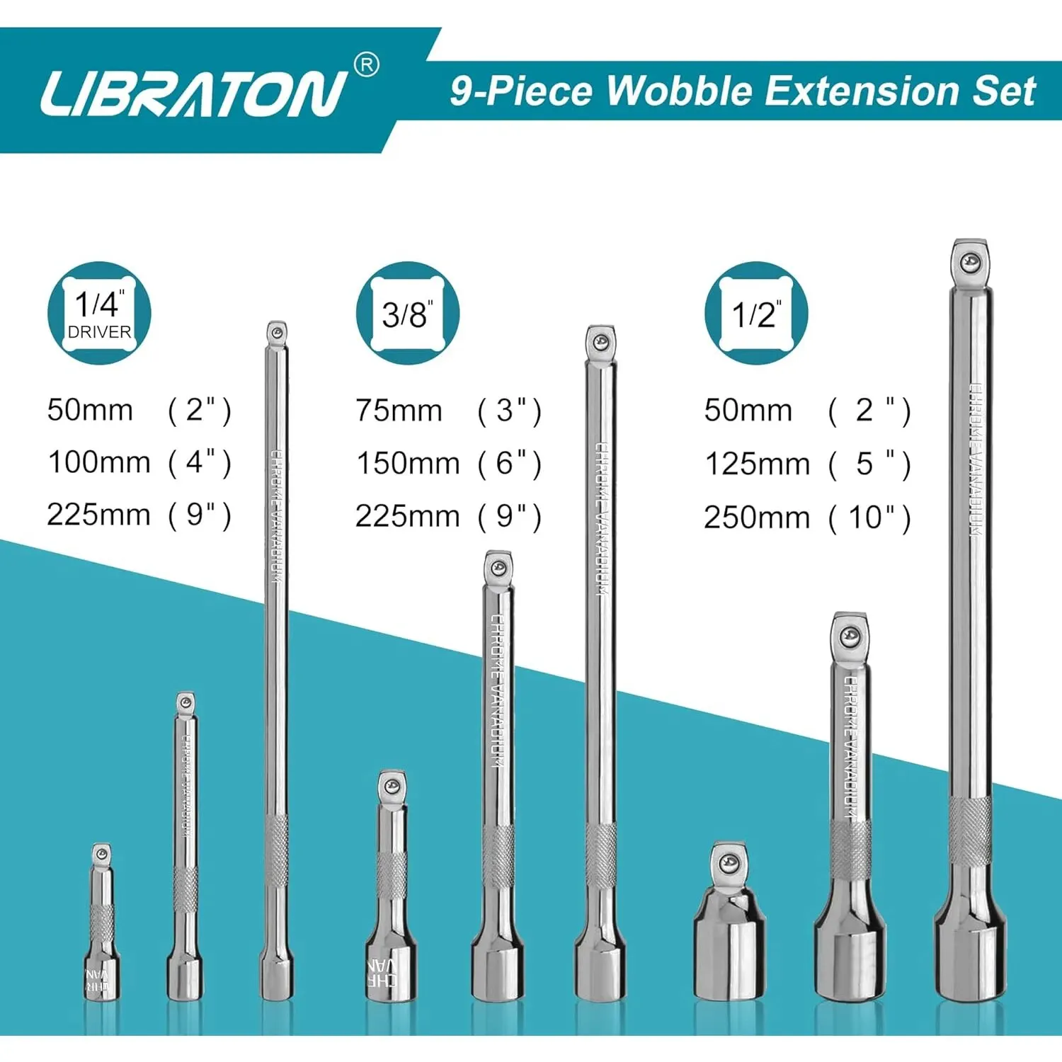 Libraton Wobble Extension Set Socket Extensions Set Ratchet Extensions 1/4\