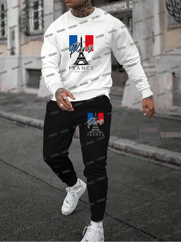 

Paris Letter Printed Men Tracksuit Suit Autumn Winter Hoodies 2 Pieces Set Casual Suit Fitness Set Male Street Hooded Pullover