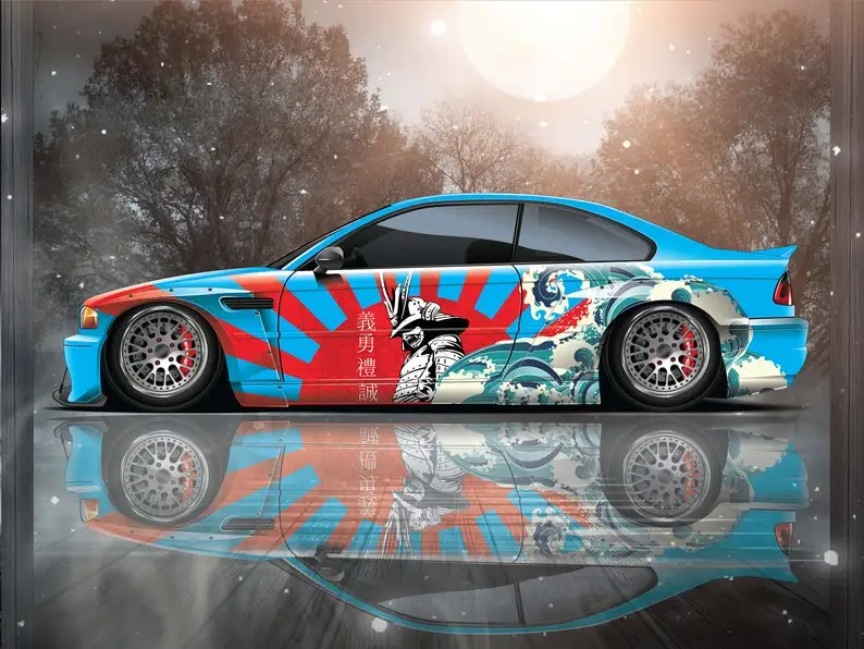 Samurai Car Wrap Japanese Vehicle Livery, Cast Vinyl Wrap, Universal Size Anime Car Decoration Modification Sticker