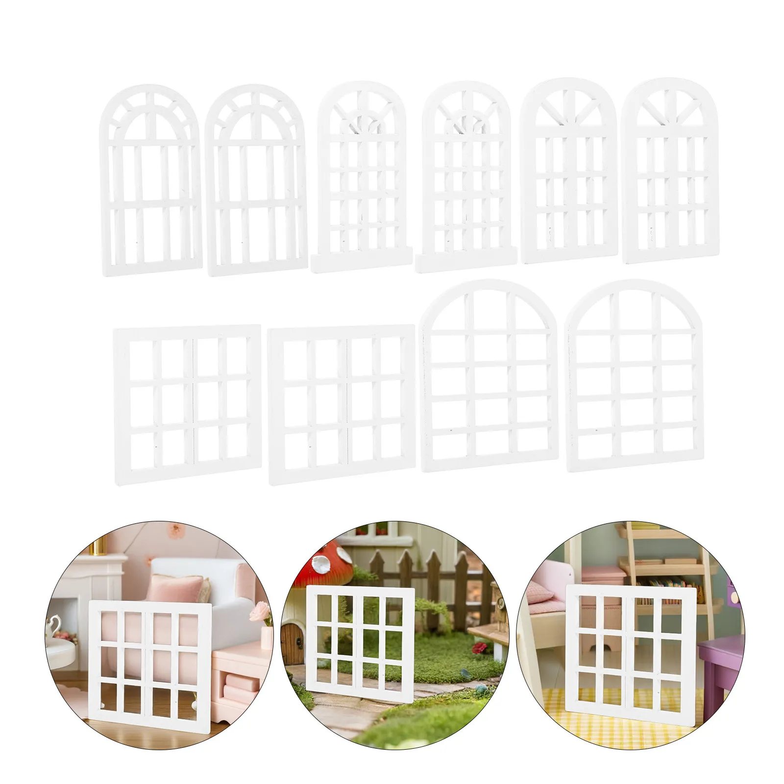 

10Pcs Miniature Dollhouse Window Frames Wooden Tiny Window Models for DIY Mini House Decor Realistic Bedroom Accessories