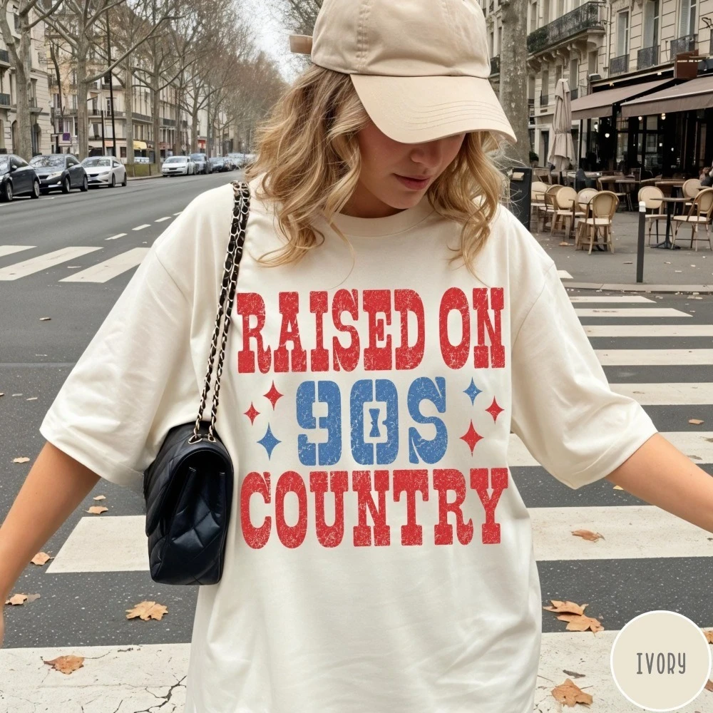 Raised on 90s Country Shirt Vintage Country Music T-Shirt Retro Western Tee 90s Country Shirt Nostalgia Minimalist Fashionable