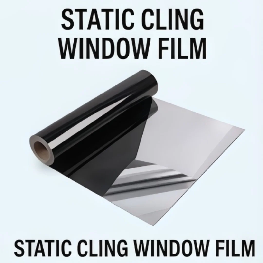Static Cling Window Film Black‑Silver One Way Mirror No Glue Heat Control Anti UV Privacy Glass Sticker Home Window Tint