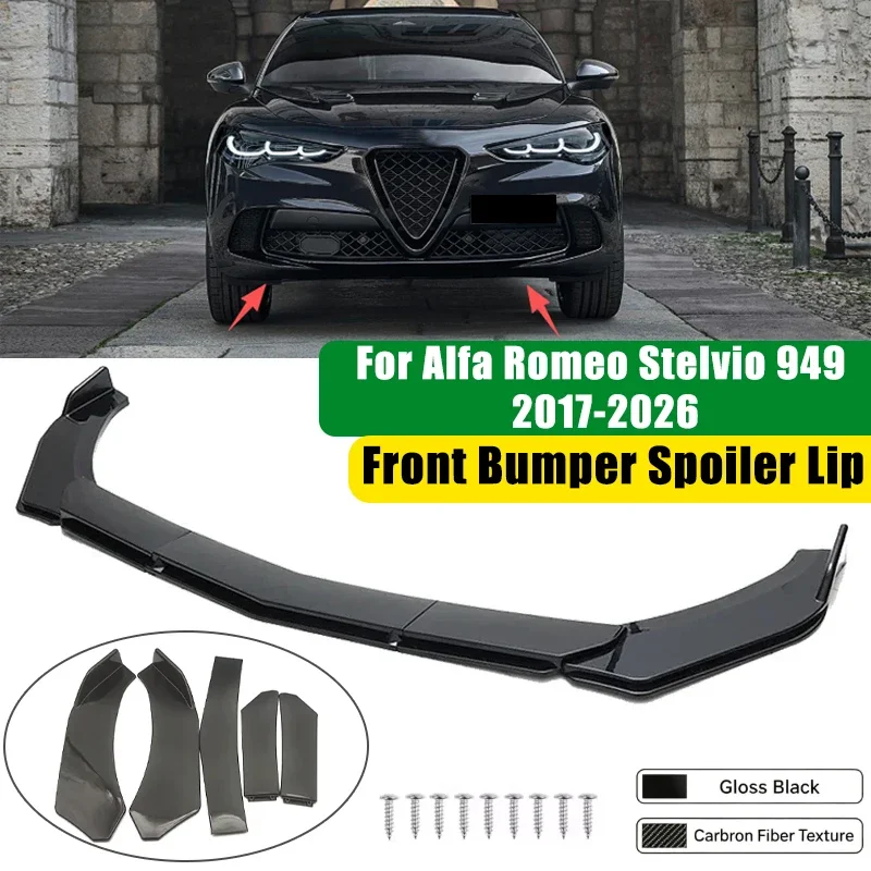 For Alfa Romeo Stelvio 949 2017-2026 5Pcs ABS Car Front Bumper Lip Spoiler Splitter Body Kit Canard Tuning Accessories