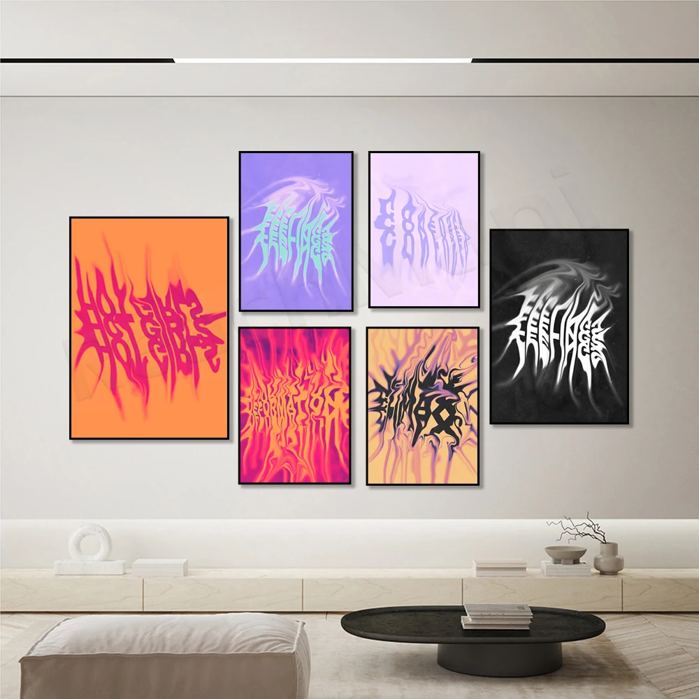 Emotion, climax, create chaos, morph melt, feel black design trendy wall art, typography, colorful art print decoration poster
