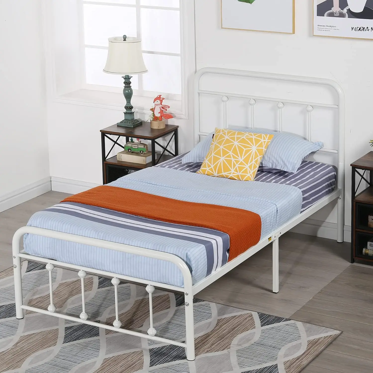 Vecelo Twin Size Victorian Style Metal Bed Frame With Headboard Classic Metal Platform Bed Frame Mattress Foundation With