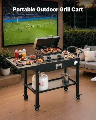 Outdoor Grill Cart, 31.0 x 17.0 inch Tabletop Size Grilling Table, Foldable Outdoor Cooking Table with Tissue Holder