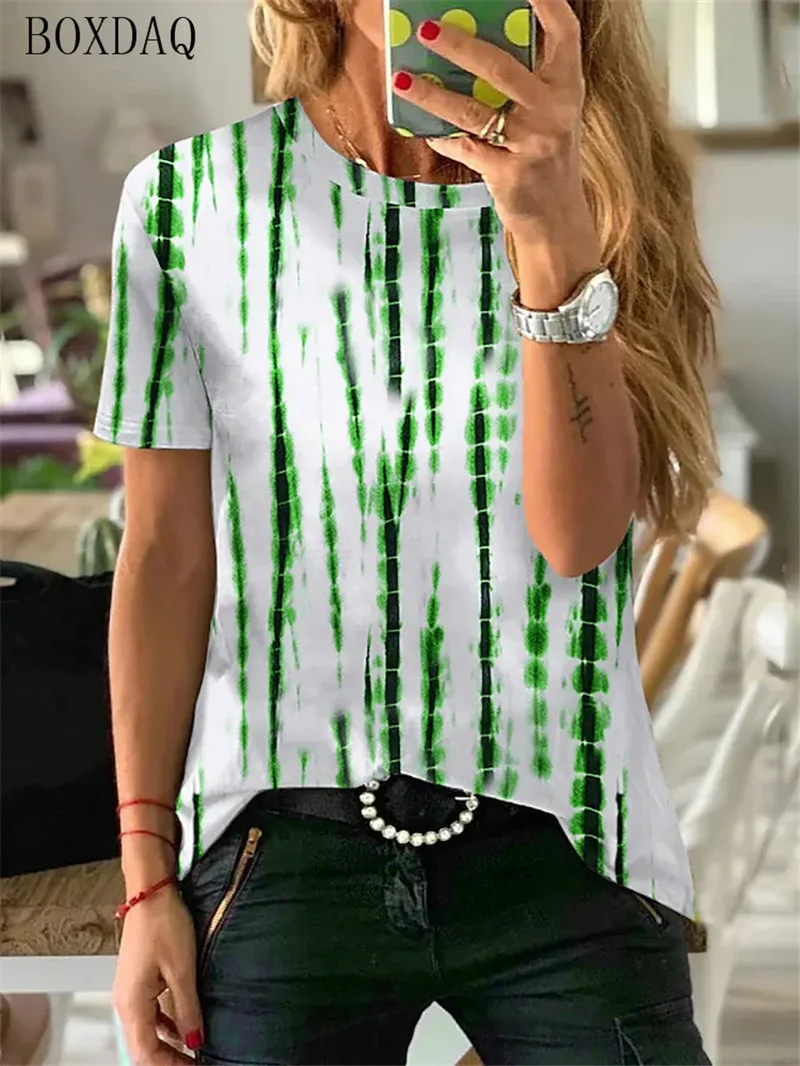 Women Striped Pattern Fashion T-Shirts Summer Short Sleeve 3D Printed Tie-dye Street Ladies Tee 3XL Plus Size Casual Female Tops