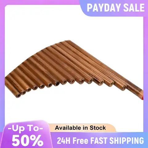 Handmade Pan Flute 15 Pipes Natural Bamboo Wind Instrument Panpipe G Key Flute with Cleaning Bar Accessories Kits
