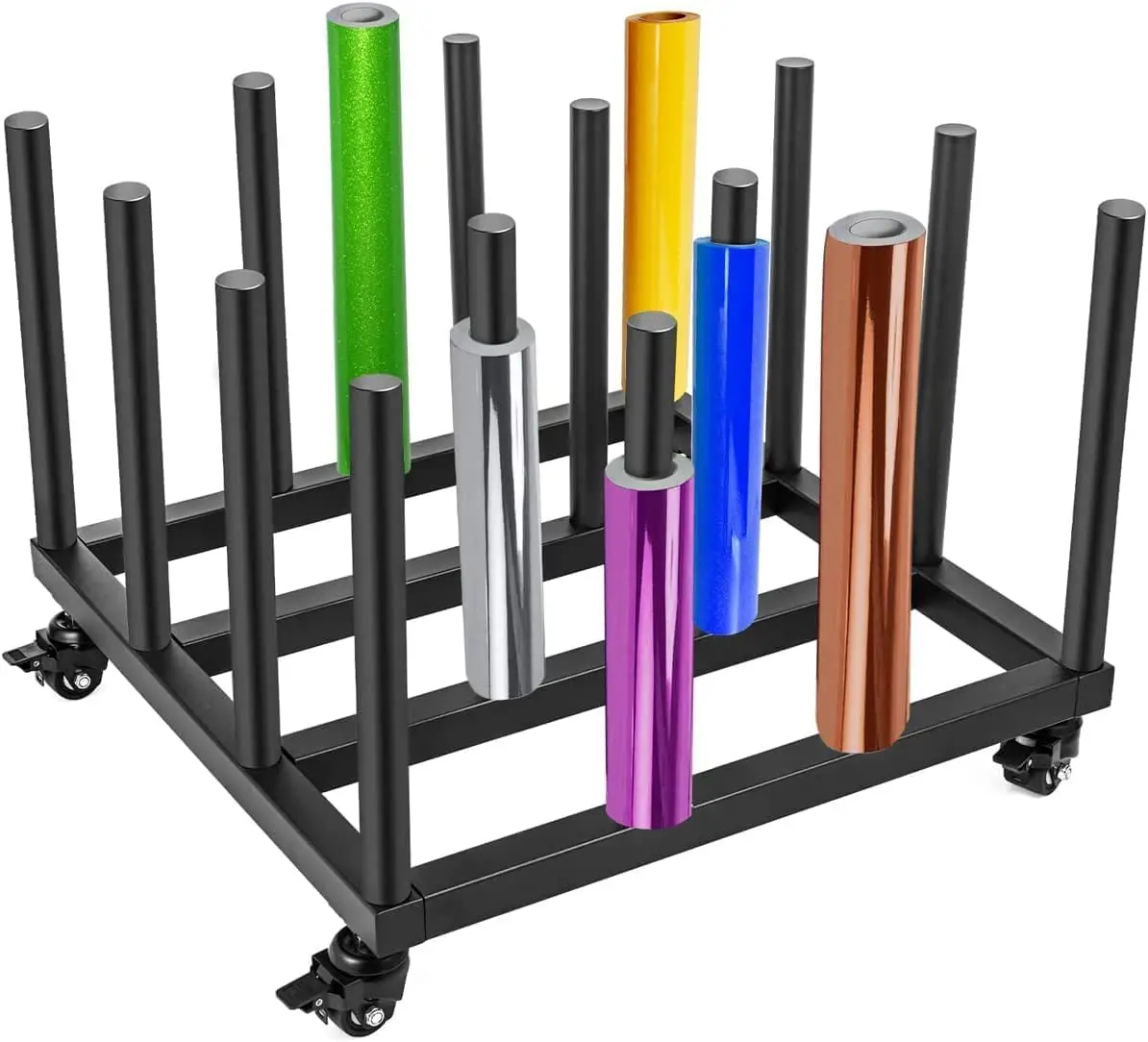 

Vinyl Storage Cart Mobile Ra, 16 Roll Capacity Vinyl Roll Holder, Round Core Heavy Duty Vinyl Rolling Floor Ra, Media Roll