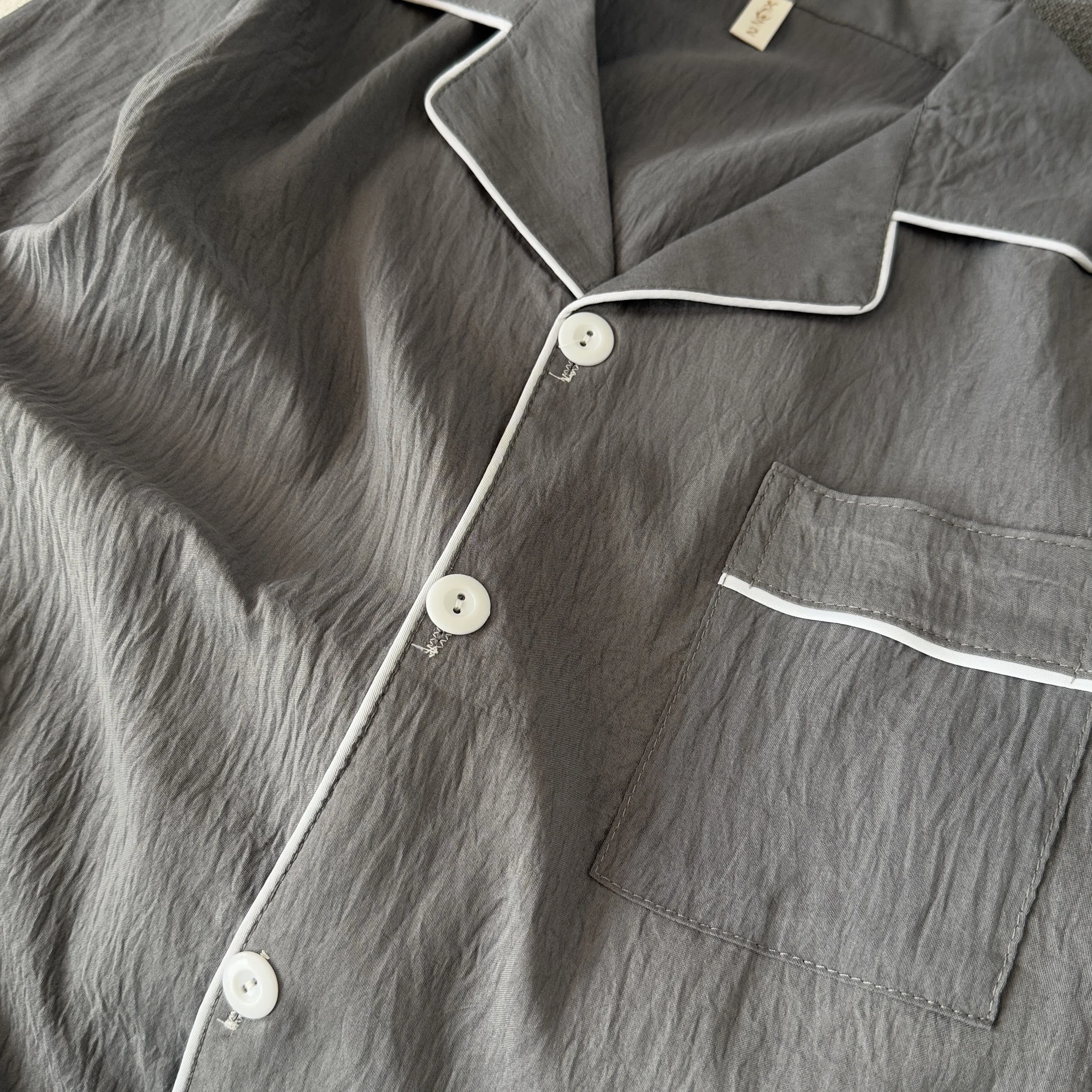 High Quality Men's Double Short Two Piece Sleepwear Simple Solid Color Collar Cardigan Home Clothes Can Be Worn Outside Pajamas
