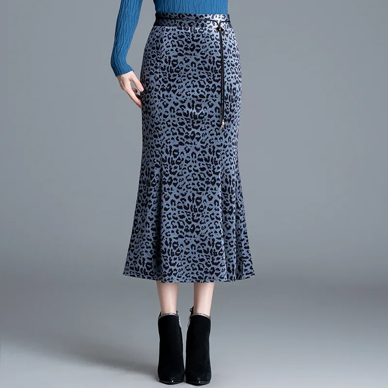 

Leopard Print Hip Skirt Women's 2025 Autumn Winter New High Waist Thin Straight One-step Medium and Long Skirt