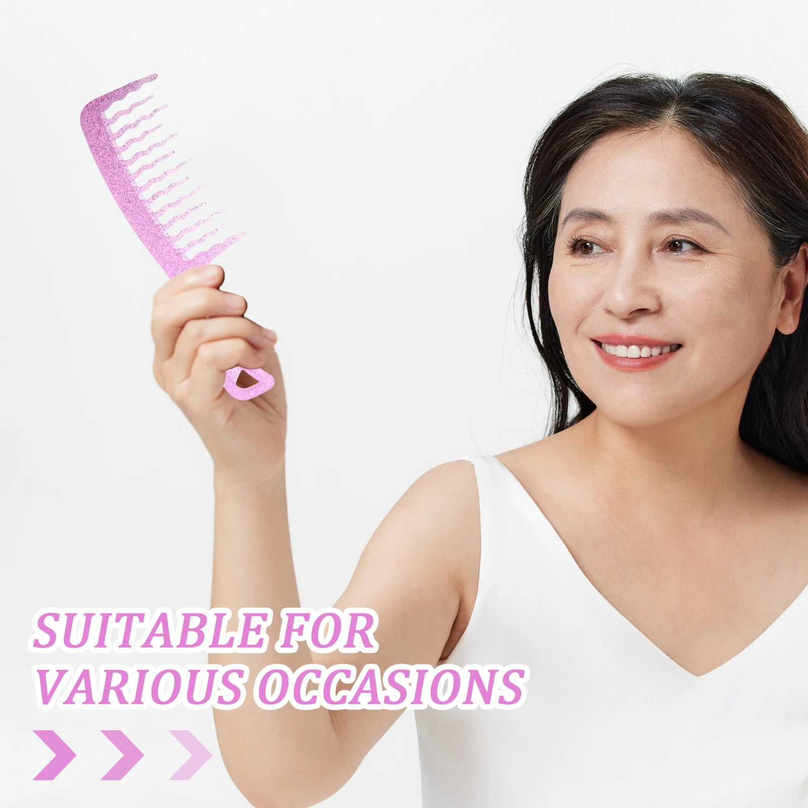 مشط أنيق للنساء ذو أسنان واسعة وفك تشابك الشعر المجعد والرطب، صالون عصري يستخدم شفاف ومتألق ومتين ولطيف #4