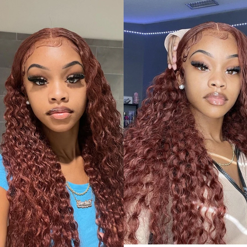 

Reddish Brown 13x6 Lace Frontal Wig 250 Density Colored 13x4 Curly Wigs Human Hair Deep Wave Lace Frontal Wig Pre Plucked