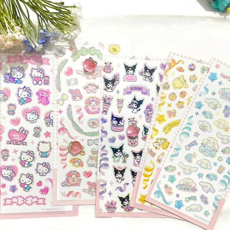 1Pack Cartoon Transparent Laser Stickers Goo Card Decoration Hand Ledger Decoration Sticker Kuromi Melody DIY Material Cute Gift