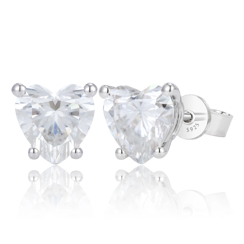 

Seasons of Shine 2ct Total Heart Cut Shape Moissanite Stud Earrings for Women Sterling Silver Push Back Earring Perfect Gift