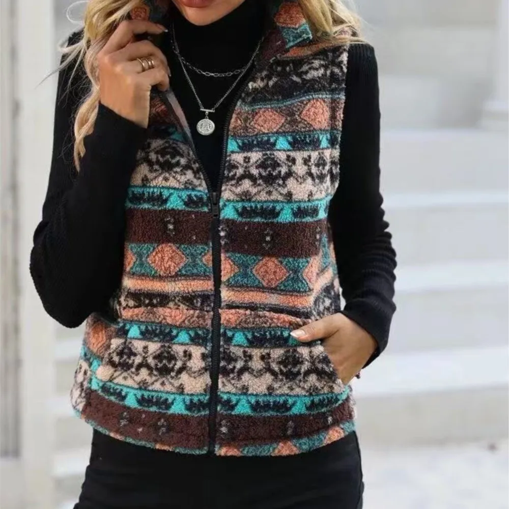 Fall Winter New Fashion Double Sided Retro Print Fur Padded Women's Jacket Casual Zipper Female Versatile Warm Cardigan Tops2026
