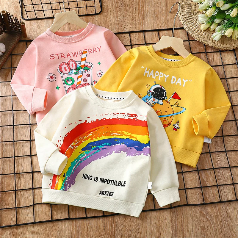 

Children's Clothes Cute Printed Sweatshirt Autumn Spring Cotton Boys Girls Long Sleeve T-shirt Baby Pullover Infant Cartoon Top