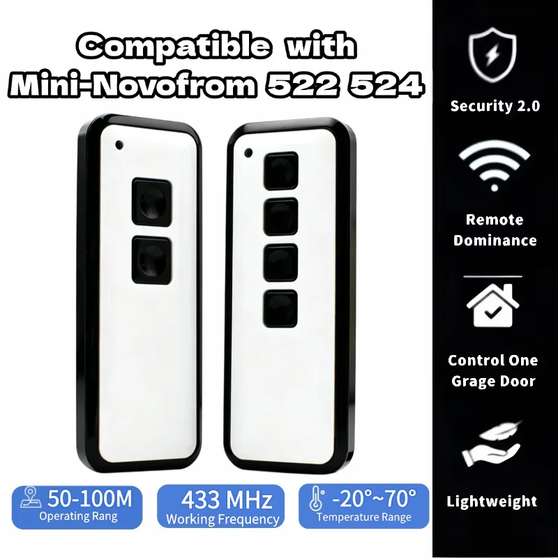 Compatible With NOVOFERM MINI‑NOVOTRON 522 524,433.92MHz Rolling Code Garage Door Gate Keychain Remote Transmitter