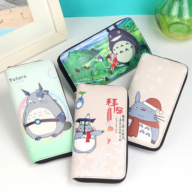 Anime Ghibli Miyazaki Hayao Totoro Wallet Unisex Cartoon Cat Print Long Zipper PU Leather Wallet