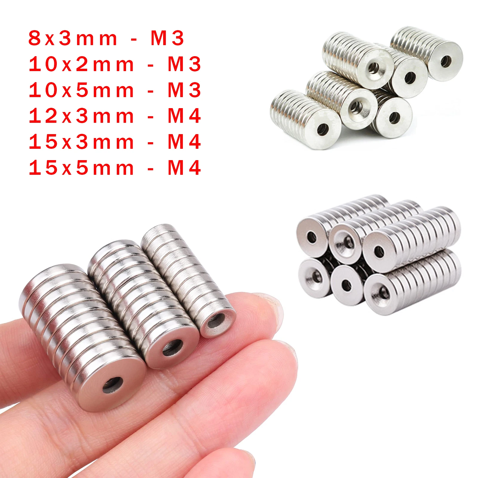 10pcs 8/10/12/15/18mm Round Neodymium Magnets Thick 2/3/4/5mm With M3 M4hole Countersunk Hole Strong Permanent Rare Earth Magnet