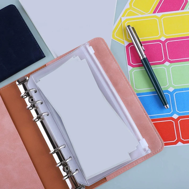 A6 Clear Binder Pockets,PU Leather Notebook Binder Cover Waterproof Loose Leaf Bags Cash Budget Envelopes System