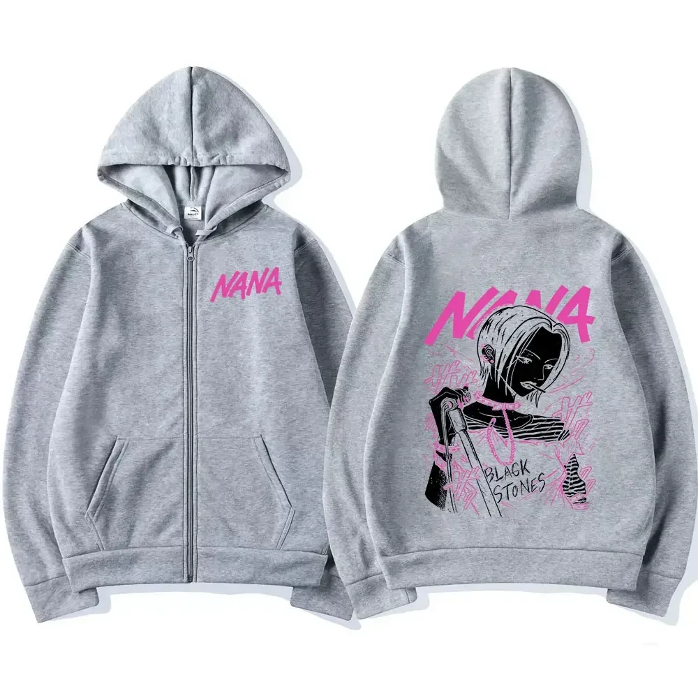 Anime Zipper Hoodie Jacket for Men and Women, Casual Oversized Sweatshirt, Vintage Zip Up Coats, Nana Osaki, Hot