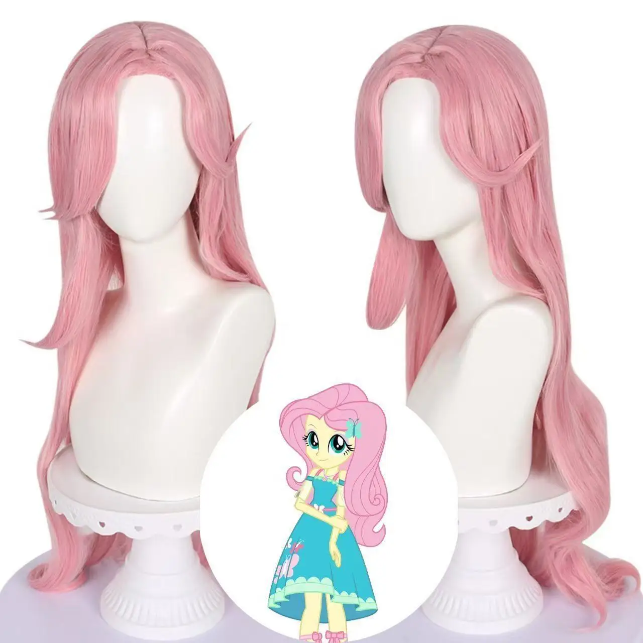 

1 piece of pink wavy long curly hair, cute anime butterfly style, role-playing wig