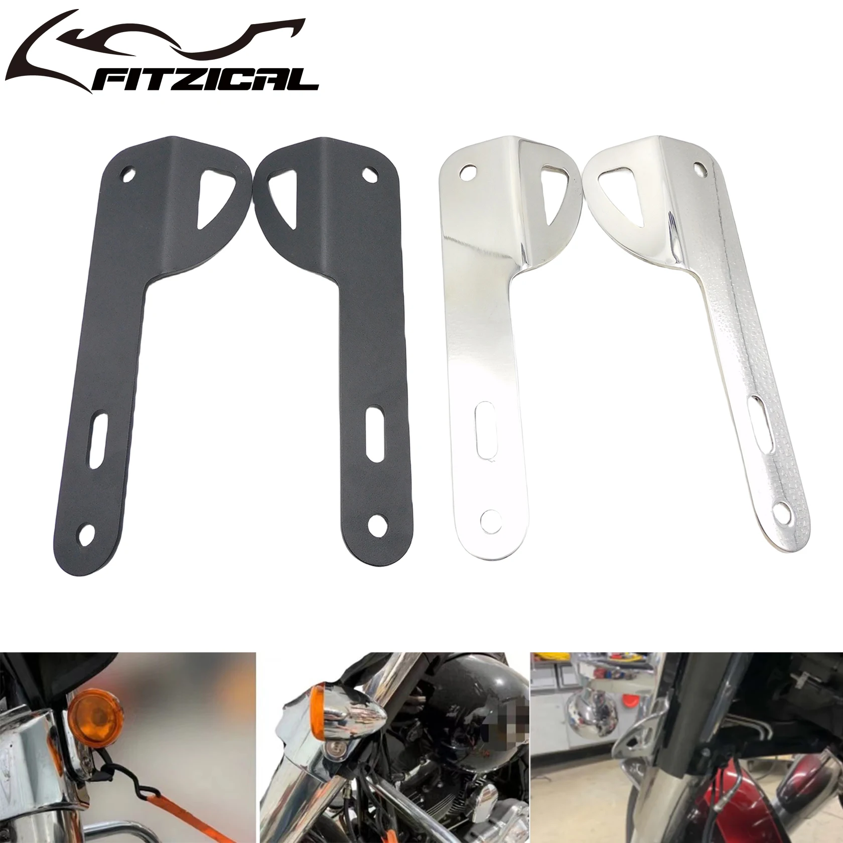 Motorcycle Front Fork Tie-Down Brackets Black/Silver For Harley Touring Road King Electra Street Road Tri Glide 1993-2023