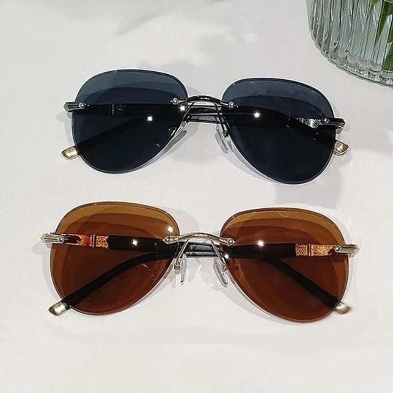 2026 Neue Rahmenlose Sonnenbrille Unisex Outdoor Reise UV-Schutz Brillen Klassische Herren Premium Fahr-Sonnenbrille