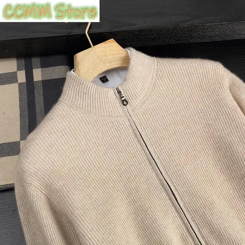 High-end Autumn Winter Men Cashmere Sweater Thick Zipper Cardigan Smart Casual Soft Warm Cashmere Knitted Sweater Coat Top