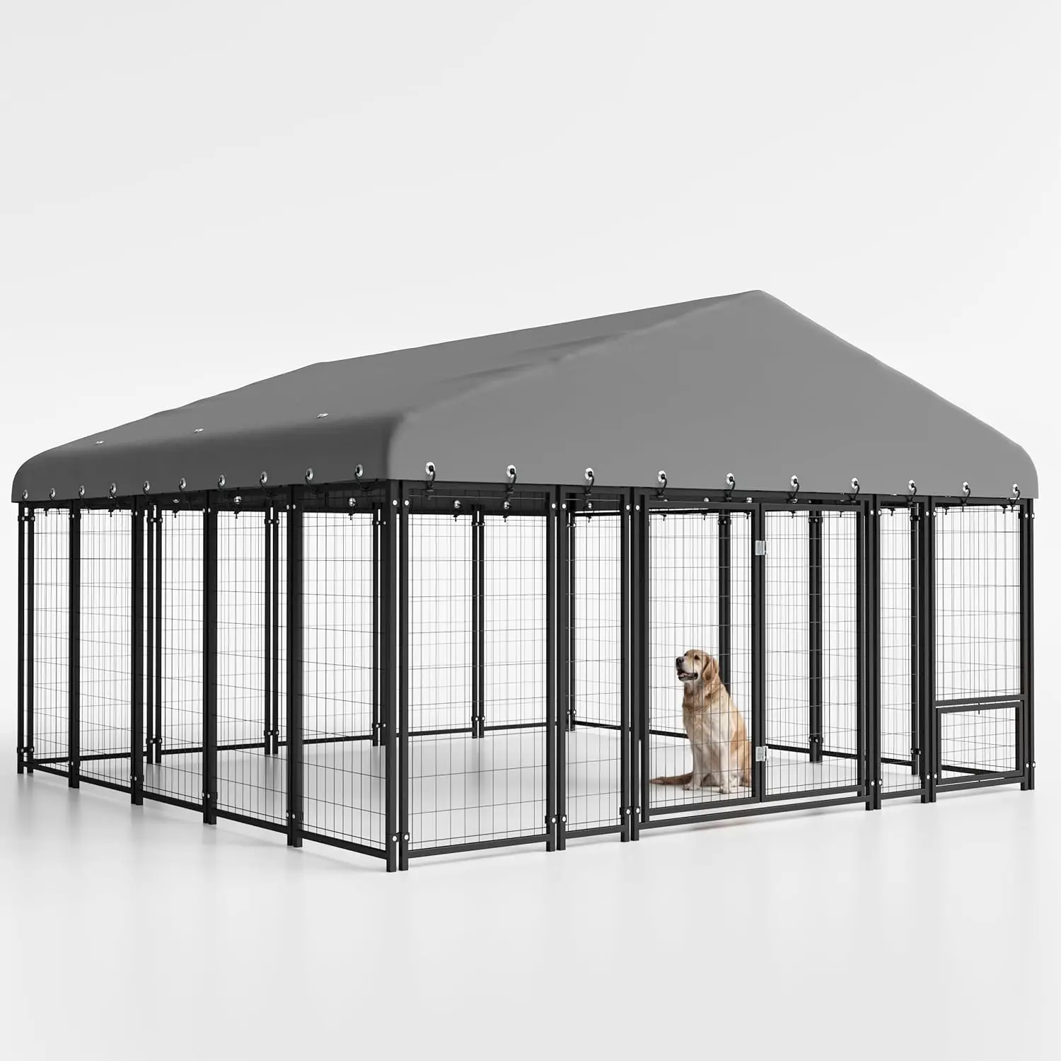 

10X10FT Dog Kennel Outside Double Door Dog Kennel Outdoor with Feeding, Heavy Duty Outdoor Crate Durable Dog Cage