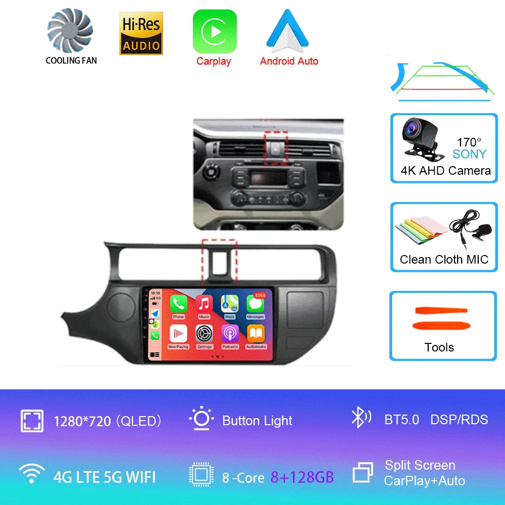 Android 16 Carplay Auto voor Kia RIO 4 K3 2011 2012 2013 - 2017 autoradio multimediaspeler navigatie GPS geen 2Din 2 Din