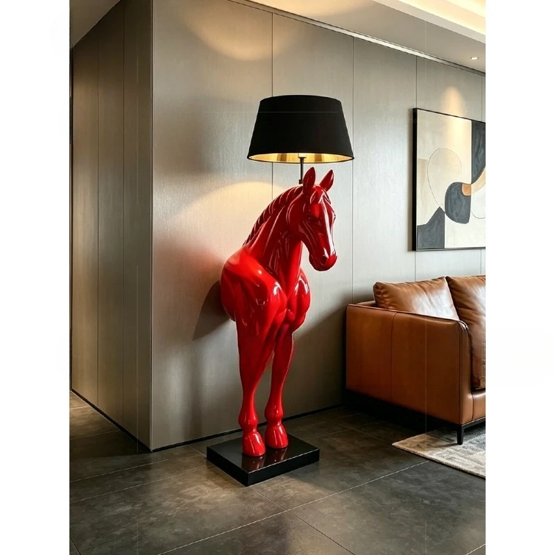 Light luxury horse head shape sculpture floor lamp, decoration creative craft ornament