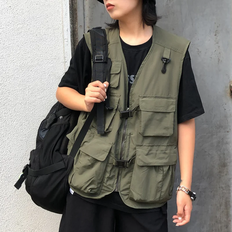 New Arrival 2023 Solid Top Fashion Pockets Casual Brand Clothing Military Function Tactical Tooling Multi Pocket Vest Shoulder