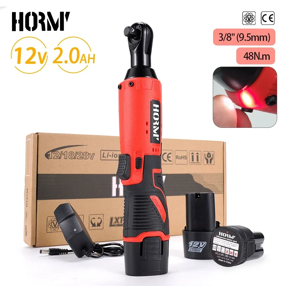 12V 48N.m Electric Impact Wrench Cordless 3/8\'\' Ratchet Wrench Removal Screw Nut Car Repair Tools Hand Drill Right Angle Wrench