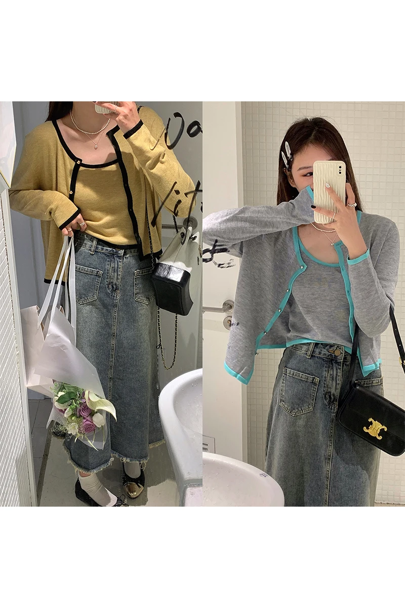 

Faionable Knitted Set Women's Long Sve Strap Top And Cardigan Two-Piece Suite Yang Pao Pao Korean Sle Slim Fit Commute...