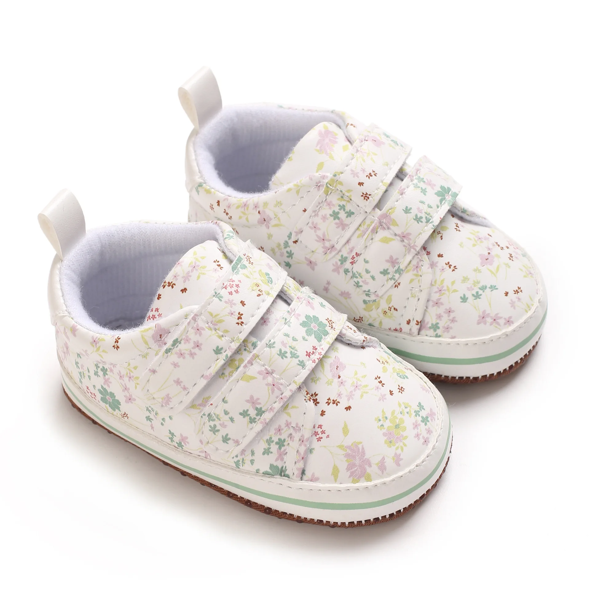 2026 0-18M Baby Shoes Fresh Floral Print Dual Velcro Straps Baby Sports Shoes Non-slip baby walking shoes