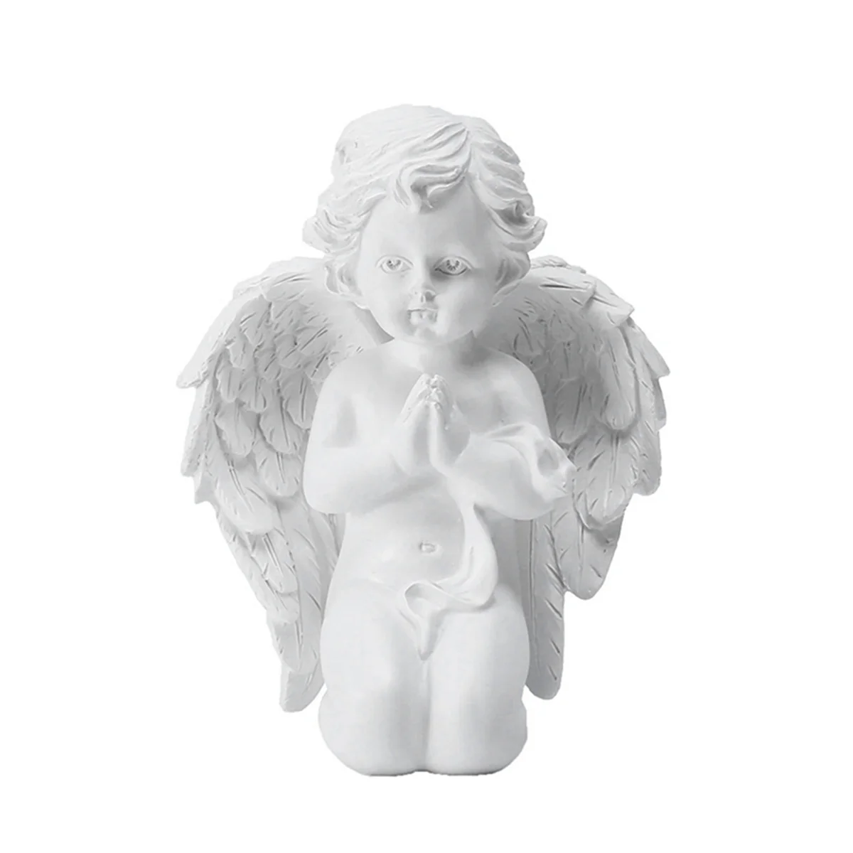 Kneeling Praying Pure White Angel with Wing Resin Garden Statue Memorial Resin Yard Figurine Garden Statue Gift