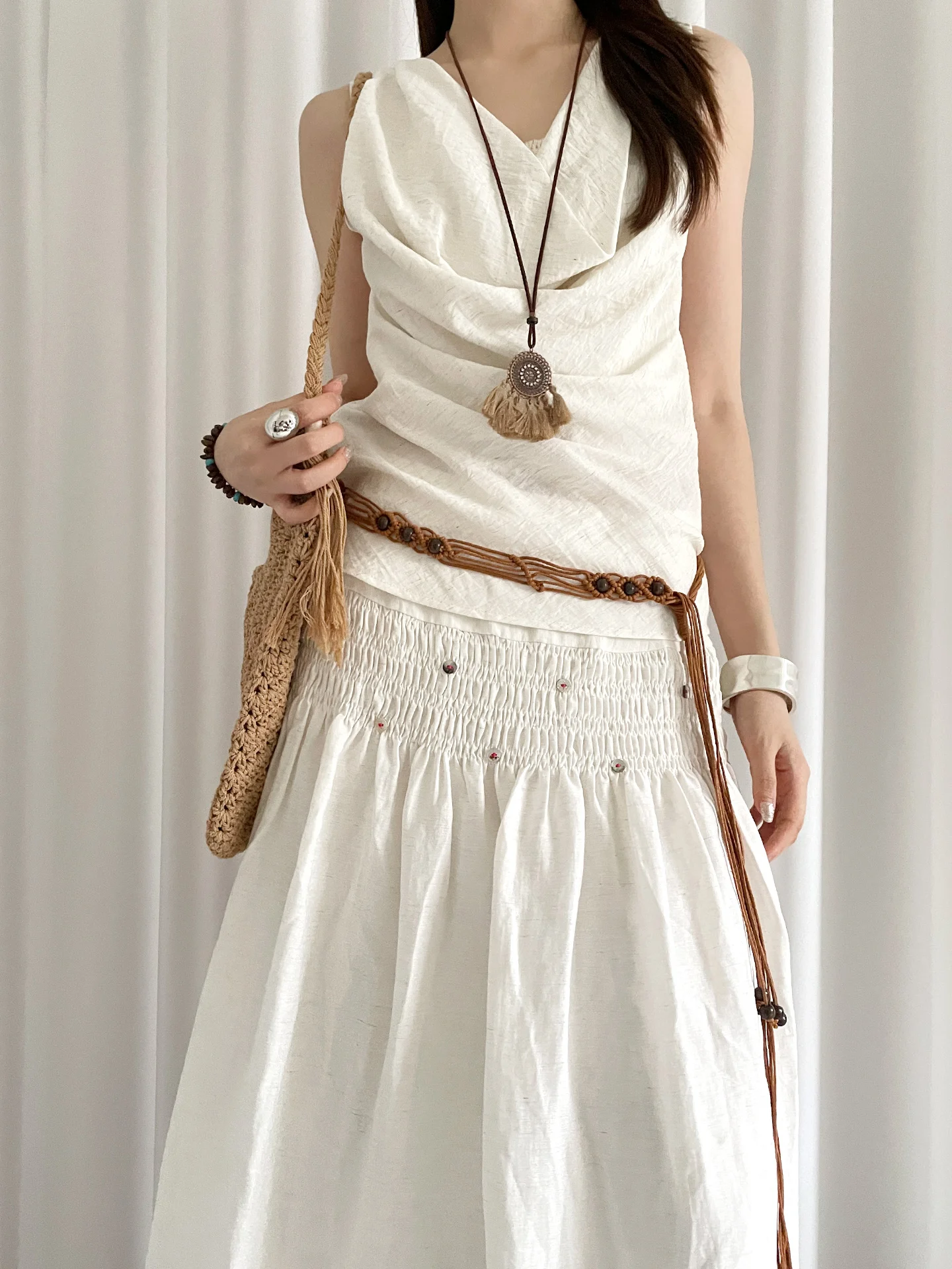 Bohème этнический тканый пояс с цветочным принтом для женщин с юбками, винтажное украшение с кисточками, простая и универсальная поясная веревка