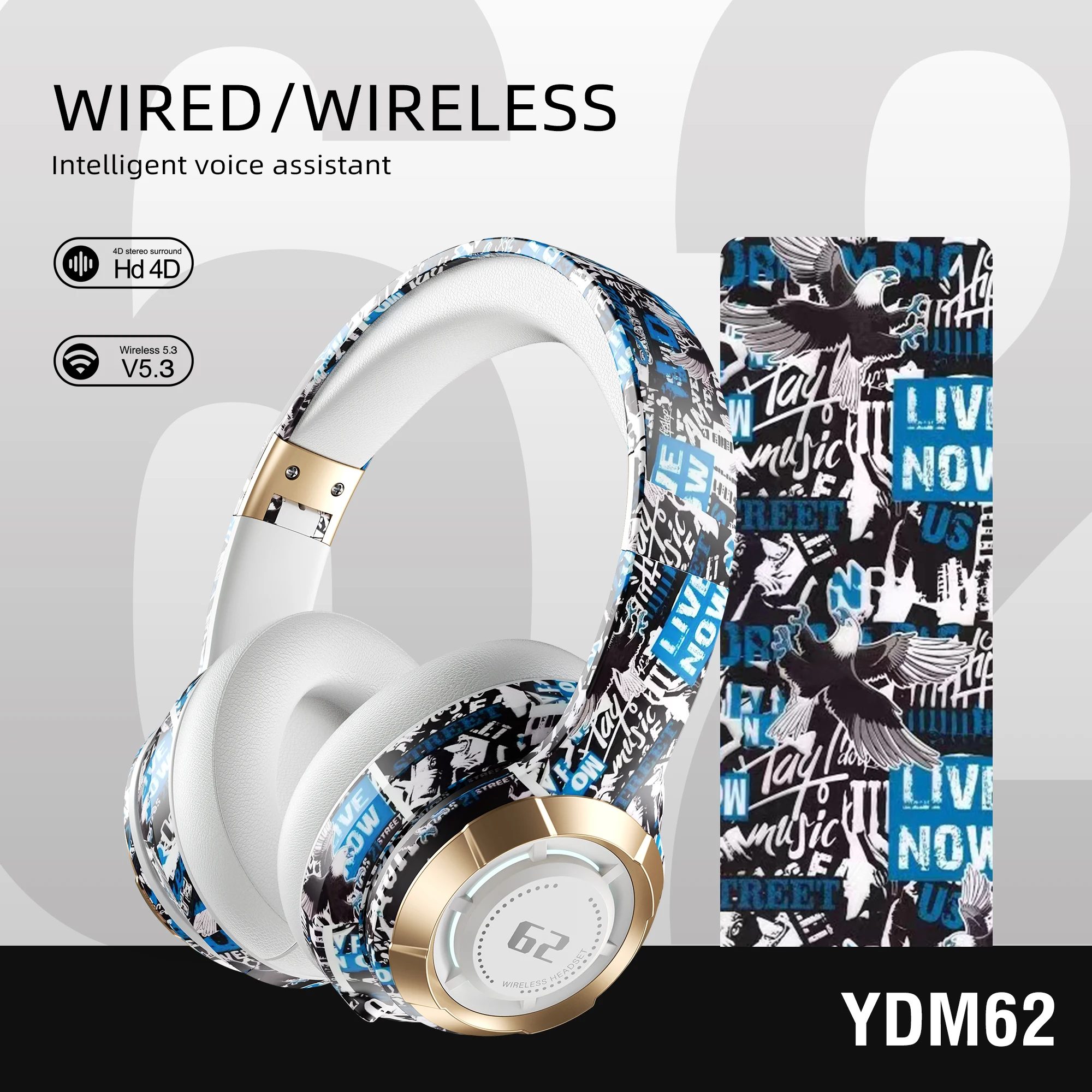 

YDM64 Wireless Bluetooth 5.3 Headphones Foldable Noise Reduction Headset Sports Running Headphone Wireless Bluetooth Earphones
