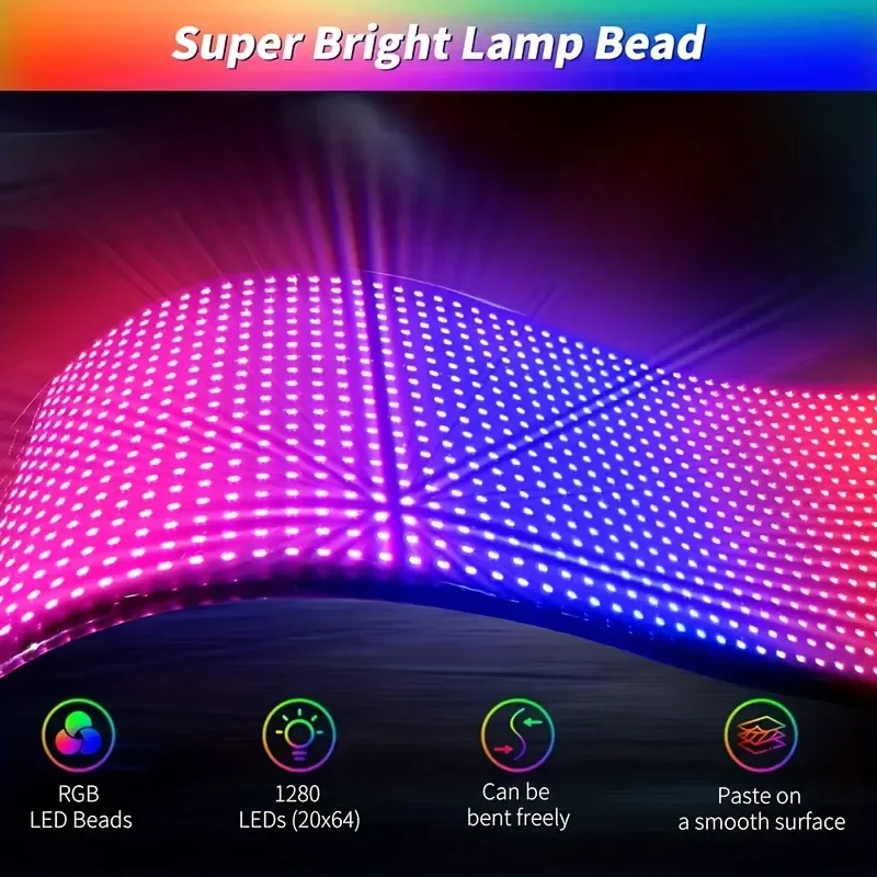 LED Matrix Pixel Panel USB 5V RGB Car Sign Bluetooth App Control Flexible Addressable Pattern Graffiti Scrolling Text Animation image 2