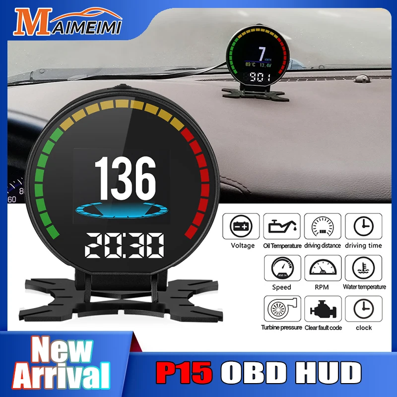 P15 OBD Universal Car Speedometer Digital Speed Head Up Display Speedometer Overspeed Warning System Turbo Boost Pressure Read