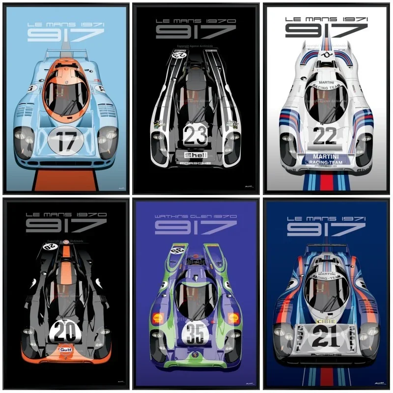 Modern Pop Wall Art Le Mans 24 Hours 1971 917K Martini Racing Team Cars HD Canvas Poster Print Home Bedroom Living Room Decor