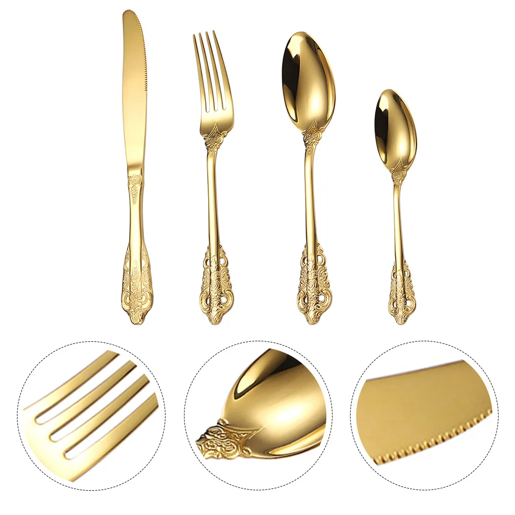 

Vintage Embossed Tableware Set Stainless Steel Silverware Utensils Smooth Surface Practical Serving Home Kitchen Catering Events